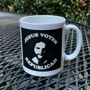 🐘🕊”Jesus Votes Republican” Black & White Ceramic Coffee Mug!